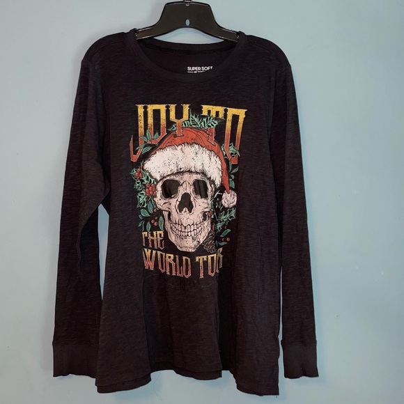 torrid Tops - Torrid Super Soft Slub Jersey Long Sleeve Skull Print Joy to the World Tour Top